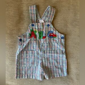 Nursery Rhyme Baby Boy Overalls 12M Plaid Seersucker ABC Appliqué Romper